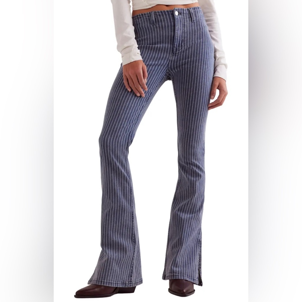 Free People Level Up Bootcut Jeans Size 29 Pinstripe Denim 31” Inseam